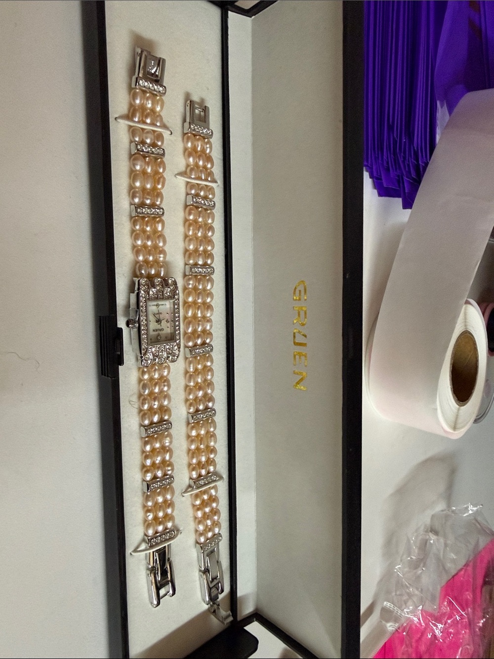 Gruen Pearl and Silver-Tone Women's Watch